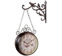 OWOHYG Wall Clock Art Clock Garden Clocks Outdoor Waterproof Double Sided, Vintage Antique-Look Wall-Mounted or Indoor Garden, Bronze 18cm Retro Style