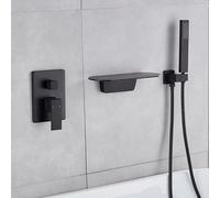 OWOHYG Wall Mounted Shower Faucet Set Chrome Bath Shower Mixer with Waterfall Design Complete Bathroom Tap Set with Shower Mixer and Sink Faucet for Modern Bathrooms (Noir A),Noir,A