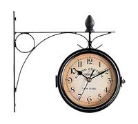 OWOHYG Weatherproof Outdoor Wall Clock, Double-Sided Garden Wall Clocks, Outdoor Iron Garden Ornaments, Easy to Read Precise Timing Beautiful Scenery