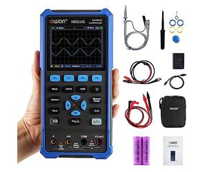 OWON HDS2102 Handheld Oscilloscope, 100MHz Bandwidth 2 in 1 Digital Multimeter Oscilloscope, 20000 Counts with 2 Channel USB Type C and 3.5 Inch LCD Display (oscilloscope+multimeter)