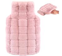 OWOZOI Fluffy Hot Water Bottle, Soft Furry Cover with Hand Pocket, 2L Large Capacity, Hot Water Bag for Pain Relief, Period Cramps, Back, Shoulder, Neck, Arthritis, Bed Warmer, Pink