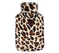 OWOZOI Fluffy Hot Water Bottle, Soft Furry Cover with Hand Pocket, 2L Large Capacity, Hot Water Bag for Pain Relief, Cold Nights, Back, Neck, Gifts for Women, Bed Warmer, Leopard Print