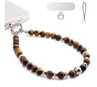 OWRRA Natural Stone Phone Charm,Wrist Strap, Handmade Beaded Hand Strap, Cellphone Chain Lanyard/Keychain for Women, Short, Gemstone, gemstone white cat'eye