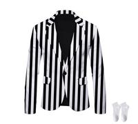 owsber 2023 Men's Black and White Striped Blazer, Casual British Slim Fit Suit Pinstripe Suits Jacket, Color 1, M