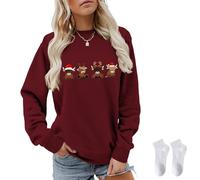 owsber Highland Cow Sweatshirt,Christmas Funny Sweatshirts for Women Solid Color Crew Neck Casual Comfort Top S~XXL, Red, XL