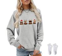 owsber Highland Cow Sweatshirt,Christmas Funny Sweatshirts for Women Solid Color Crew Neck Casual Comfort Top S~XXL, Grey, XL