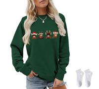 owsber Highland Cow Sweatshirt,Christmas Funny Sweatshirts for Women Solid Color Crew Neck Casual Comfort Top S~XXL, Green 2, XL