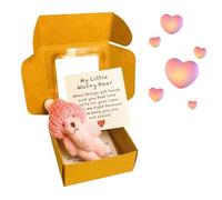 OWSEN Worry Bear Hug in a Box,Handmade Mini Plush Little Bear in A Box,1 Set Mini Worry Bears with Inspirational Card,Sympathy Gift for Christmas and Valentine's Day, Desk Accessories (Pink)