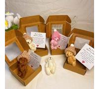 OWSEN Worry Bear Hug in a Box,Handmade Mini Plush Little Bear in A Box,1 Set Mini Worry Bears with Inspirational Card,Sympathy Gift for Christmas and Valentine's Day, Desk Accessories (4Pcs)