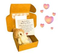 OWSEN Worry Bear Hug in a Box,Handmade Mini Plush Little Bear in A Box,1 Set Mini Worry Bears with Inspirational Card,Sympathy Gift for Christmas and Valentine's Day, Desk Accessories (White)