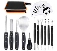 OWUDE Professional Pumpkin Carving Kit, 11 Pieces Heavy Duty Stainless Steel Carving Tools for Halloween with Carrying Case and 10 Pcs Carving Templates-Black