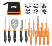 OWUDE Upgraded 15PCS Pumpkin Carving Kit for Adults with Professional Detail Sculpting Tools, Heavy Duty Stainless Steel Tools with Carrying Case & 6 Templates for Halloween Decoration