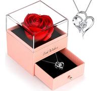 OWUYUXI Preserved Red Rose with Heart Necklace, Gifts for Mom Wife Women Sister Grandma Girlfriend Her, Gifts Ideas for Mothers Day Birthday Christmas Valentines Day Anniversary, adjustable, Metal