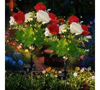 owwasd 2 Pack Rose Solar Flower Outdoor Lights, Waterproof IP65 Garden Light, Rose Petal Design for Patio, Yard, Fence, Garden Ornament，Mother Birthday Gifts(Red)