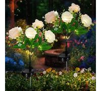 owwasd 2 Pack Rose Solar Flower Outdoor Lights, Waterproof IP65 Garden Light, Rose Petal Design for Patio, Yard, Fence, Garden Ornament，Mother Birthday Gifts.（Champagne White ）