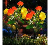 owwasd 2 Pack Rose Solar Flower Outdoor Lights, Waterproof IP65 Garden Light, Rose Petal Design for Patio, Yard, Fence, Garden Ornament，Mother Birthday Gifts (Orange Yellow)