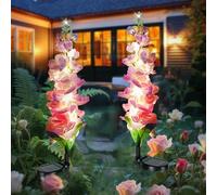 owwasd Solar Flower Lights Outdoor,2-Pack Violet Solar Garden Light with Glowing Stems Outdoor Garden Ornaments for Yard, Create a Romantic Night Ambience & Perfect Gifts for Mom (Pink)