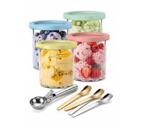 OWYELO 4 Pieces Ice Cream Container for Ninja Creami Deluxe Pints, 710 ML Container for NC500 NC501 Series, Ice Cream Machine Accessories with Lids, Scoop, Dishwasher Safe