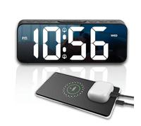 OWYELO Digital Alarm Clock with Large LED, Adjustable Brightness and Volume, Adjustable Snooze, Temperature Display, Portable Mirror Alarm with Double Alarm, 12/24HR