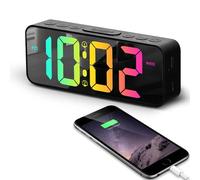 OWYELO Digital Alarm Clock with LED Mirror, RGB Colourful Alarm Clock, 6.5 Inch Bedside Clock, Alarm Clock for Bedroom with 12/24H and Snooze, Adjustable Brightness, USB Charging Ports, Black
