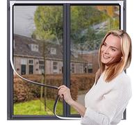OWYR Adjustable Magnetic Fly Screen Window - DIY Fit Up to 110x120cm, Fiberglass Insect Mesh for Mosquito Net & Bug Screen, Full Frame Magnetic Strip Easy Installation (White Frame Grey Net)