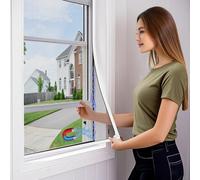 OWYR Adjustable Magnetic Fly Screen Window - DIY Fit Up to 110x120cm, Fiberglass Insect Mesh for Mosquito Net & Bug Screen, Full Frame Magnetic Strip Easy Installation (White Frame White Net)