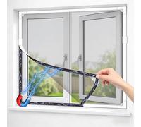 OWYR Magnetic Fly Screens for Windows Fit Max 151x180cm, Adjustable DIY Fiberglass Window Netting for Insects, Full Frame Magnetic Strip Easy Installation (White Frame Grey Net)