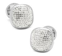 Ox and Bull Trading Co. White Pavé Crystal Cufflinks - Stainless Steel Round Men’s Cufflinks with Preciosa Crystals - Elegant Swivel Back Closure