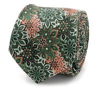 Ox & Bull Kaleido Floral Coral Accented Men’s Tie - 100% Silk Necktie with Black, Green & Coral Kaleidoscope Pattern - Modern Fit - One Size