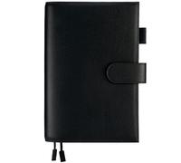 Ox Knight A5 Leather Planner Cover for Hobonichi Cousin, Stalogy, Midori, Leuchtturm1917, and More - with Pen Loop, Card Slots, Back Pocket, and Bookmarks (Black)