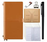Ox Knight Leather Journal Travelers Notebook - 8.6 x 4.7 Inches Standard TN, Refillable Travel Journal with 5 Inserts, Zipper Pocket, Pen Holder, Binder Clip, Leather Notebook for Travel, Students