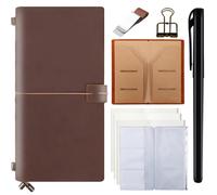 Ox Knight Leather Journal Travelers Notebook - 8.6 x 4.7 Inches Standard TN, Refillable Travel Journal with 5 Inserts, Zipper Pocket, Pen Holder, Binder Clip, Leather Notebook for Travel, Students