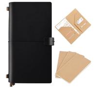 Ox Knight Leather Travelers Notebook, 8.6'' x 4.6'', Refillable Vintage Travel Journal, Handmade Leather Journal with Kraft Folder, and 3 Inserts (Standard Size, Black)