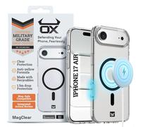 OX MagClear Case for iPhone 17 Air | Clear Anti-Yellow MagSafe Compatible Cover | 1.5 Meter Drop Protection | Shock-Proof Edge | Military Grade | Tactile Buttons & Integrated Action Button | Black