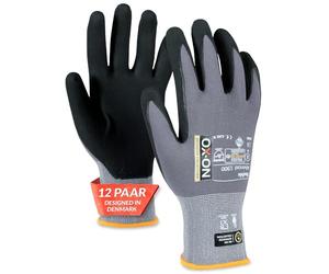 OX-ON Flexible Advanced 1900 Grey Work Gloves, Durable Safety Gloves, Secure & Precise Grip, Protective & Comfortable Nitrile Gloves, Phone Touch Function, Food Contact Sanitised - 12pairs,Size 9/L