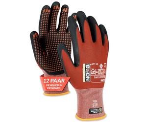 OX-ON Flexible Advanced 1901 Red Work Gloves, Extremely Durable Safety Gloves, Secure Precise Grip, Protective & Comfortable Nitrile Gloves, Dotted Palm For Extra Grip, Sanitised - 12pairs,Size 10/XL
