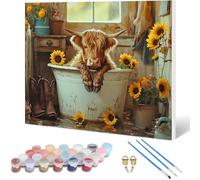 Ox Paint by Numbers for Adults, Sunflower Painting by Numbers DIY Color Oil Painting Hobbies for Adults Women with Acrylic Paint Brush Set for Room Decor, Wall Art, Gifts for Women 40x30cm -hjw25010K3