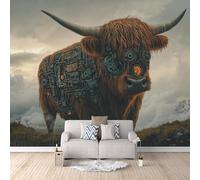 Ox Photo Wallpaper - Steampunk Animal Cow Wall Mural 150 × 105 cm / 59" × 41.3" - Non-Woven Premium 3D Art Print Wall Mural Decoration Poster Picture Design Modern