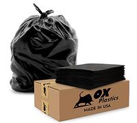 Ox Plastics 39 Gallon Trash Bags - 100 Trash Can Liners Bags & 1.5mil Thick Extra Heavy Duty Strength -Large Garbage Bags, Leak-Proof & Durable Black
