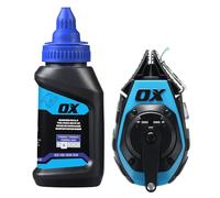 OX Pro 15 m Precision Chalk Line Tool Economic Pack - Ultra-fine Blue Kevlar Chalk Reel with 42.5 g Blue Powder Refill - 3:1 Gear Ratio Choclain Tiralineas Choclay