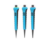 OX Pro Nail Punch 3 Pack Set (0.8mm, 1.6mm, 2.4mm), Forged Hardened Steel, Non-Slip Handles, Hexagonal Anti-Roll Design for Stability, Colour-Coded Centre Punch Set