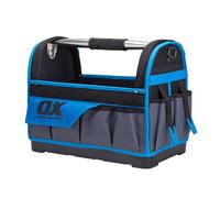 OX Pro 460mm/18" Open Tool Storage Tote Bag, Waterproof Base | Injected Polypropylene Hard Base, Heavy-Duty Steel Handle with Rubber Grip, Wide Mouth Opening, Multi Compartments