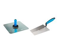 OX Pro Aluminium Hawk - 13" X 13" & OX PRO Series Plasterers / Builders Carbon Steel Bucket Trowel with Dura grip Soft handle- 7” Large