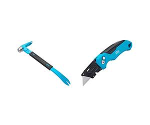 OX Pro Claw Bar - 12" / 300mm & P224301 Pro Heavy Duty Fixed Blade Folding Knife, Blue/Black
