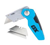 OX Pro Fixed Folding Utility Knife with 2 Spare SK2 Sharp Steel Blades | 3" Compact Folding Design, Heavy-Duty Steel Body, Quick Blade Change, String Cutter, Ergonomic Non-Slip Grip