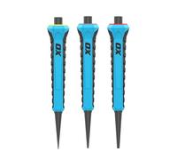OX Pro Nail Punch 3 Pack Set (0.8mm, 1.6mm, 2.4mm), Forged Hardened Steel, Broad Grip Head, Non-Slip Grip, Hexagonal Anti-Roll Design for Stability, Colour-Coded Centre Punch, OX-P095031