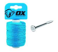 OX Pro Nylon High Vis Builders Line 105m / 350ft - Cyan & OX Pro Line Pins - 2pk 6" / 152mm