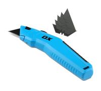 OX Pro Retractable Utility Knife Including 5 SK5 Double Sided Blades with Storage, Heavy-Duty Metal Body, Ergonomic Handle, Quick-Release Blade Change, OX-P225901