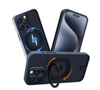 Ox Ring Case for iPhone 15 Pro - 360° Rotatable Ring Stand Shockproof Military Grade Protection Raised Bezel & Raised Camera Frame - Compatible with Magsafe - Butterfly Blue