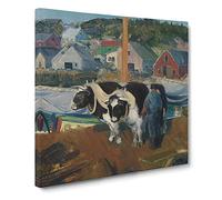 Ox Team, Matinicus Wharf by George Bellows Classic Painting Canvas Wall Art Print Ready to Hang, Framed Picture for Living Room Bedroom Home Office Décor, 14x14 Inch (35x35 cm)